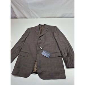 Roberto Zanieri Blazer Men's L Brown Super 110s Wool Plaid Sport Coat Italy NWT